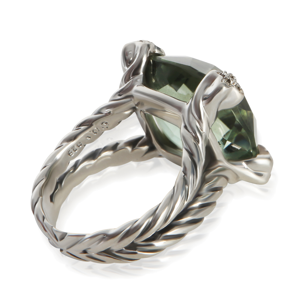 David Yurman Sterling Silver Prasiolite and Diamond On Point Ring - Picture 3 of 4